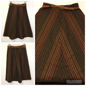 Vintage 70s A Line Skirt Brown Stripe Boho Dark Academia Preppy School Girl (T5)